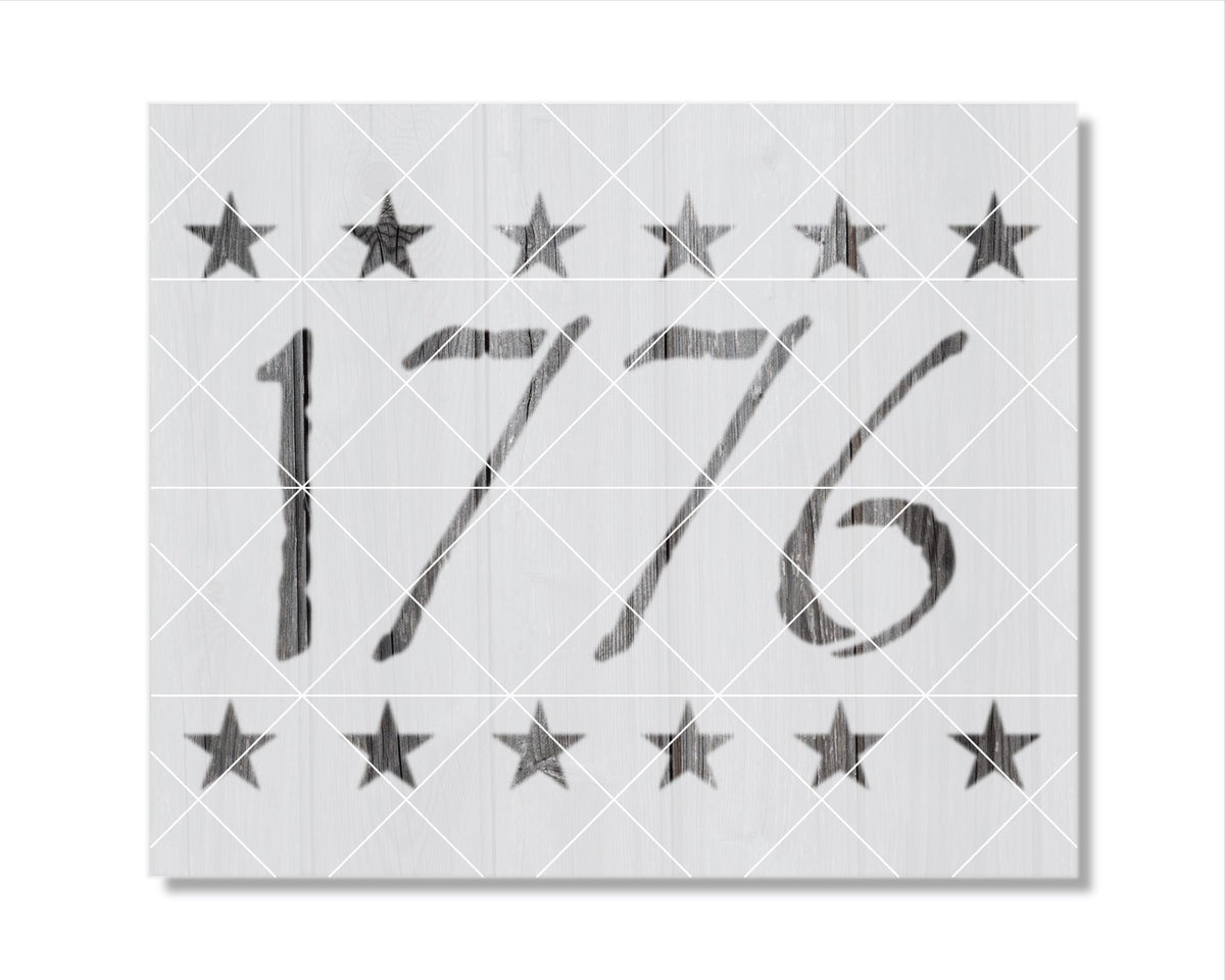 the numbers 1776 and stars arranged in a grid-like pattern.