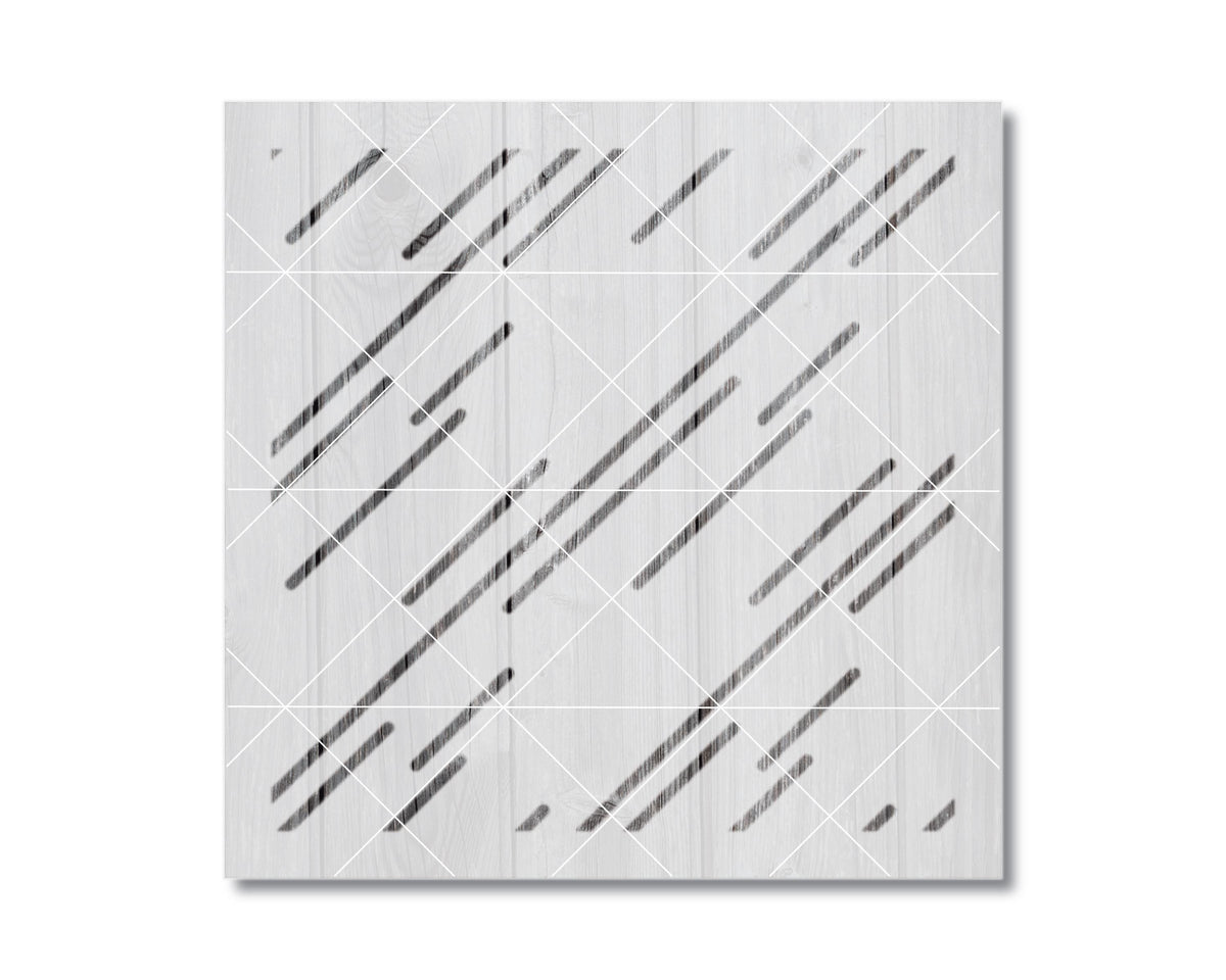 The image is a square with a repeating pattern of diagonal lines, creating a sense of movement and rhythm across the white background.