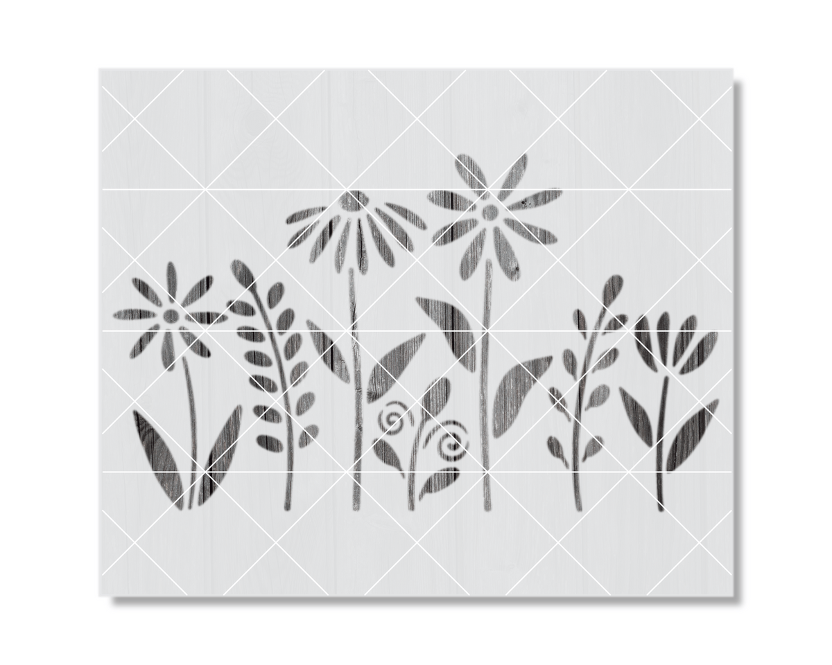 A black and white image featuring stylized floral and leaf designs.