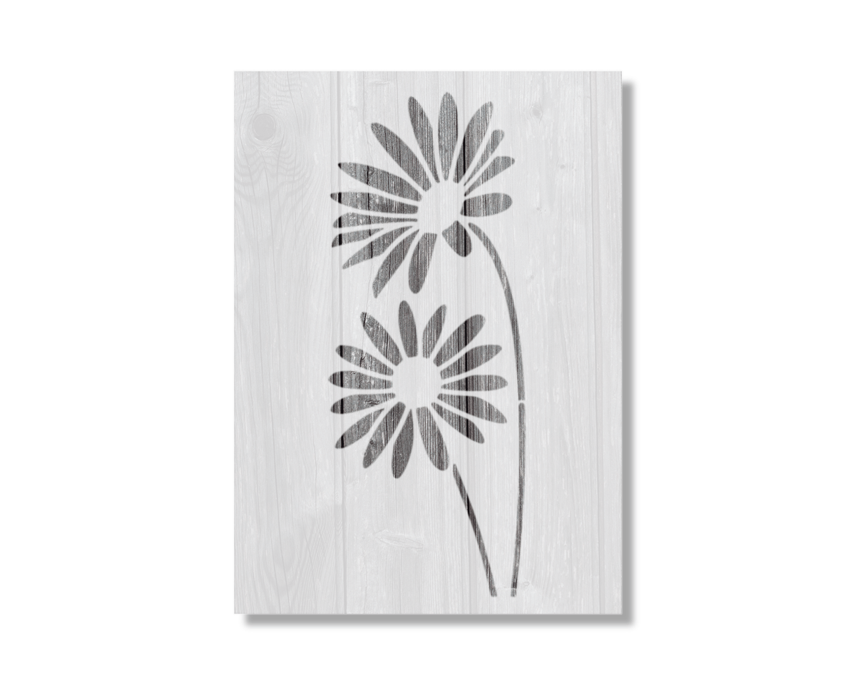 two stylized black and white flowers on a white background.
