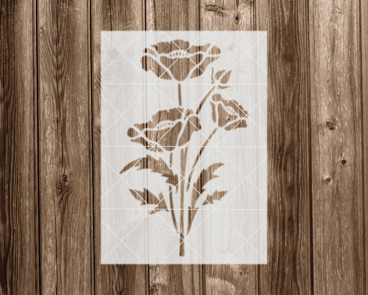 Poppy Flower Stencil, Reusable Mylar for Painting and Crafts, 2360