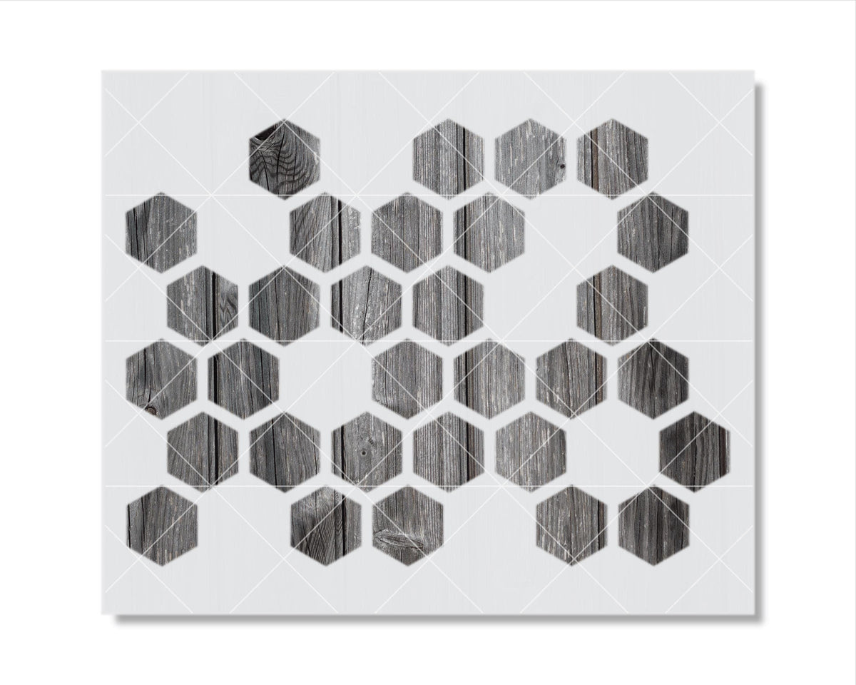 The image is a collage of various hexagonal shapes, each with a unique texture and color, arranged in a grid-like pattern.