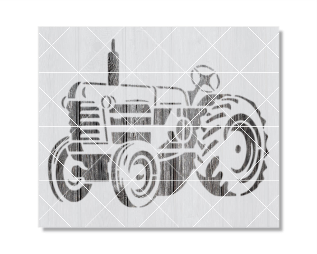 A black and white illustration of a tractor.