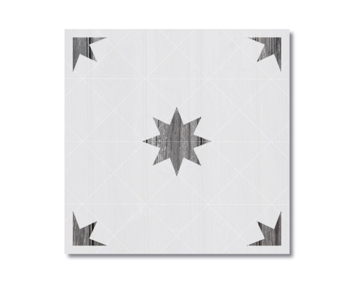 a square tile with a star-shaped design in the center.