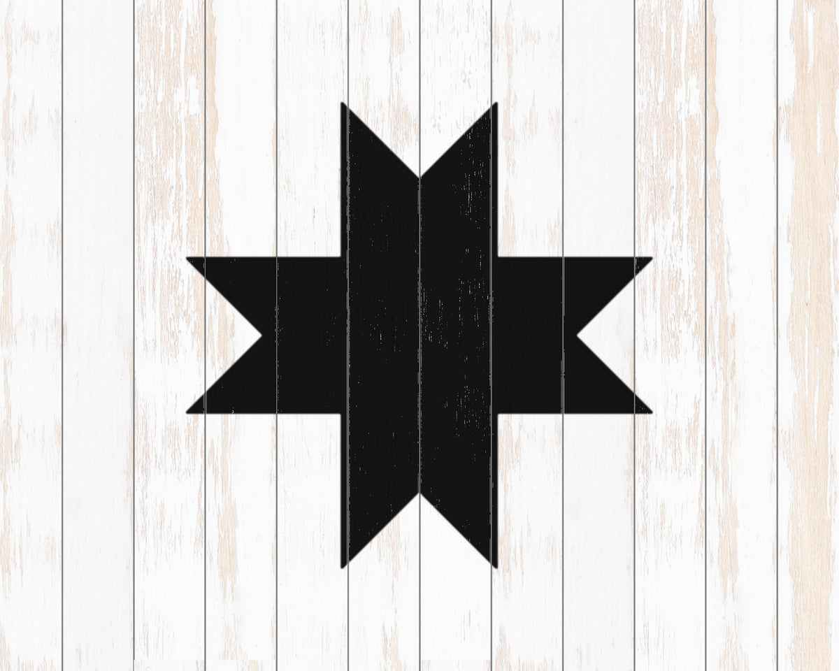 A black star-shaped graphic is centered against a white wooden background with vertical planks.