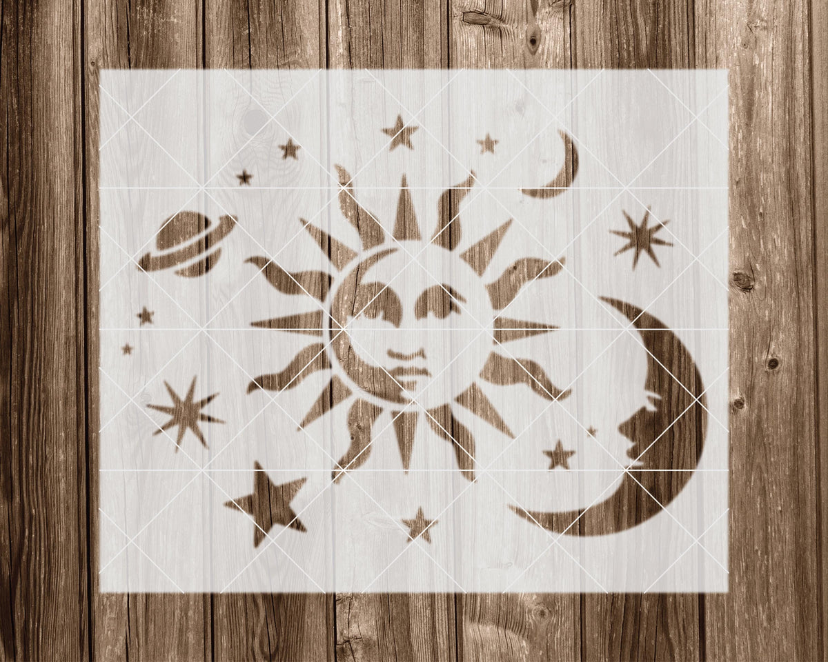 Sun Moon Stars Stencil, Reusable Stencil For Painting And Crafts, 2381