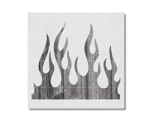 a stylized flame design, with the flame shape resembling a wooden plank or board.