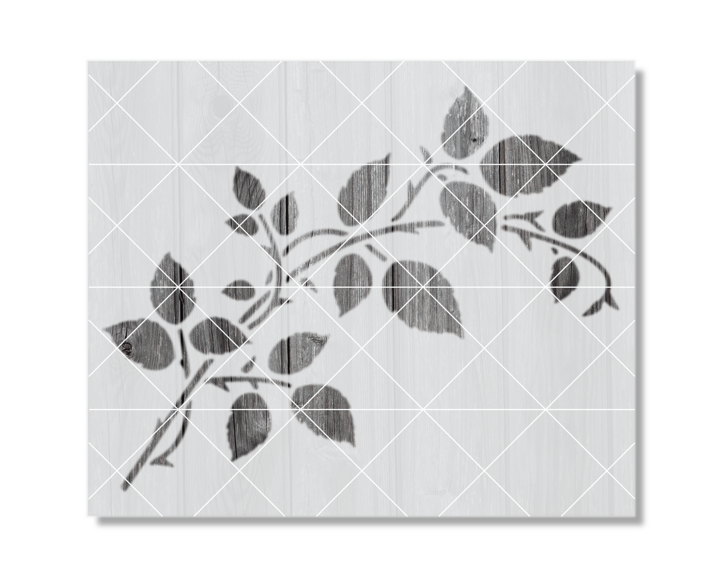 The image is a black and white graphic design featuring a branch with leaves, creating a minimalist and elegant visual effect.