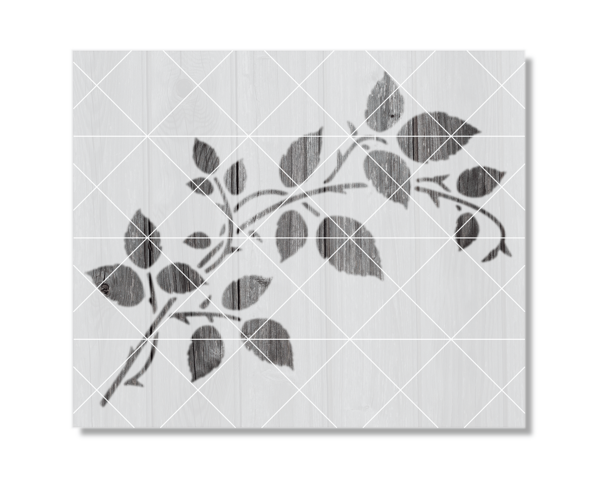 The image is a black and white graphic design featuring a branch with leaves, creating a minimalist and elegant visual effect.
