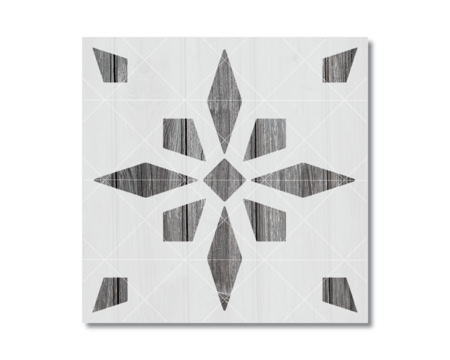 a square tile with a geometric pattern of black and white diamond shapes.