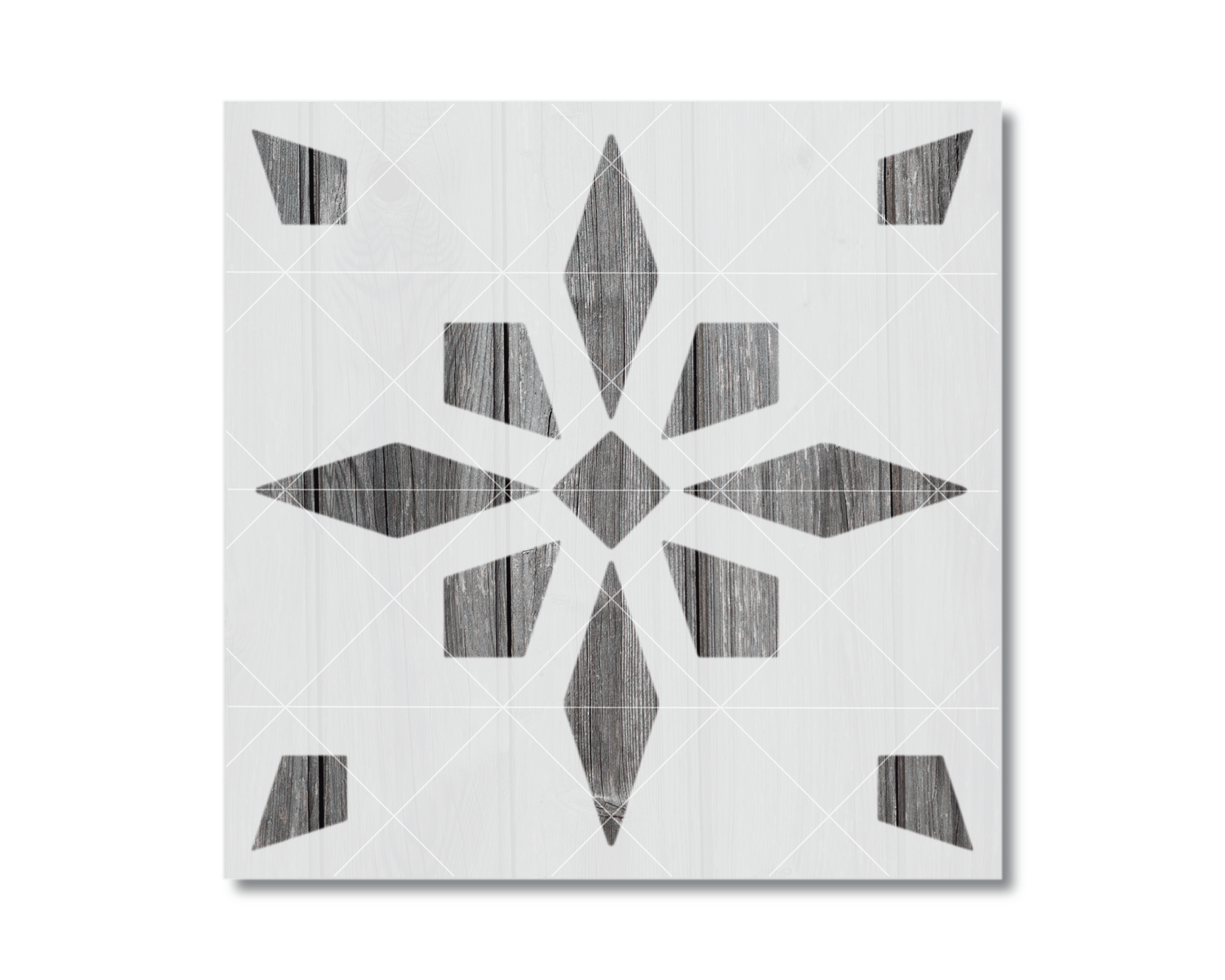 a square tile with a geometric pattern of black and white diamond shapes.