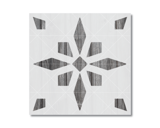 a square tile with a geometric pattern of black and white diamond shapes.