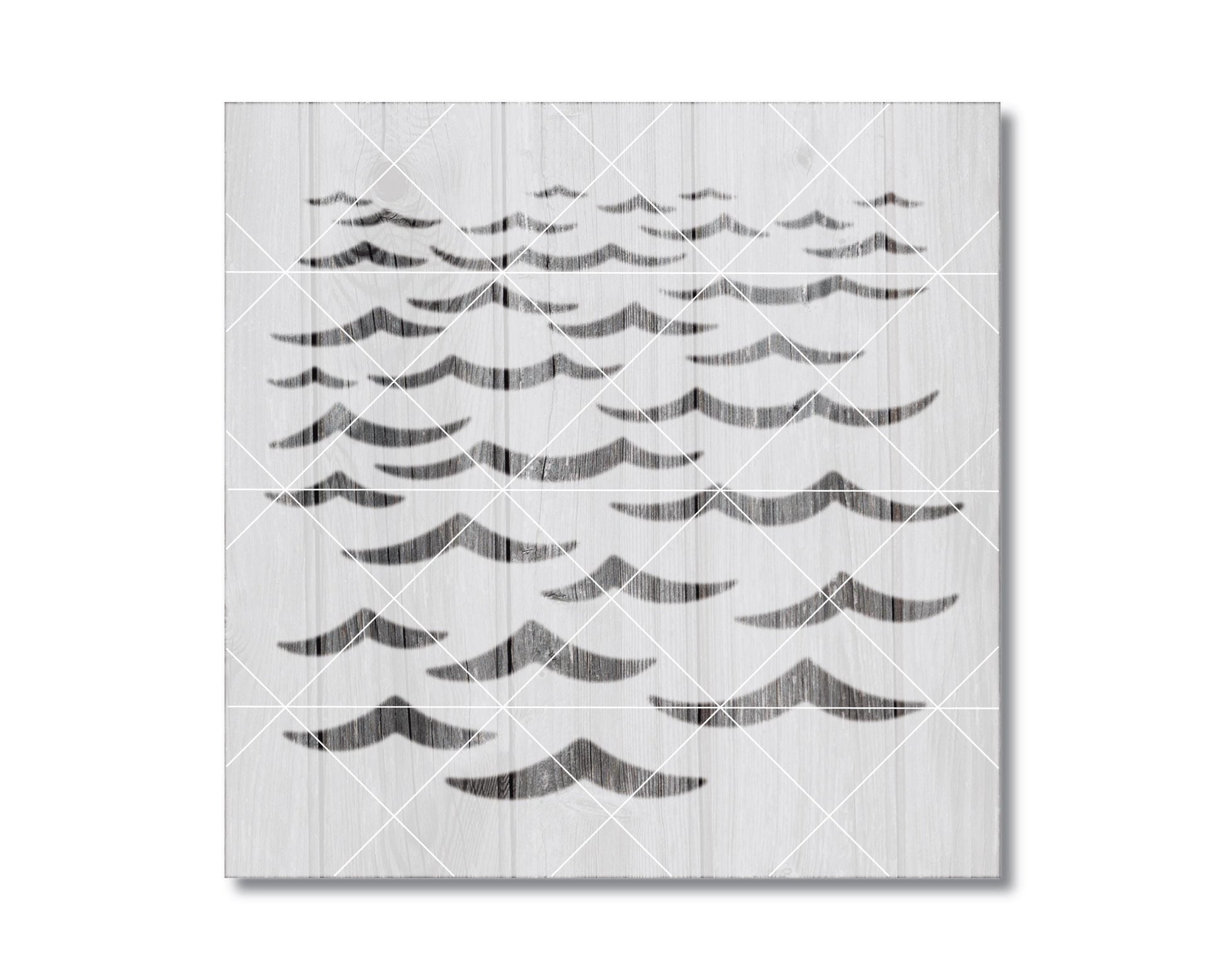The image is a black and white abstract artwork featuring a repeating pattern of wavy lines and shapes, creating a sense of movement and rhythm.