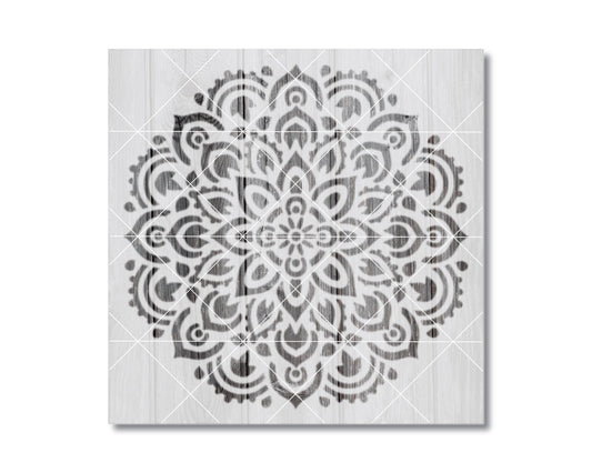 a symmetrical, intricate mandala-like design with a repeating pattern of floral and geometric elements.