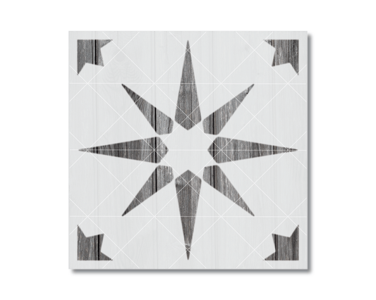 a square tile with a star-like design in black and white.
