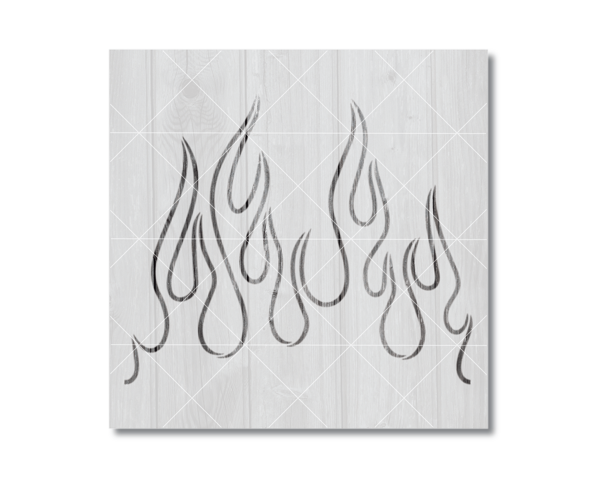 a simple, abstract design of stylized flames or fire shapes on a white background.