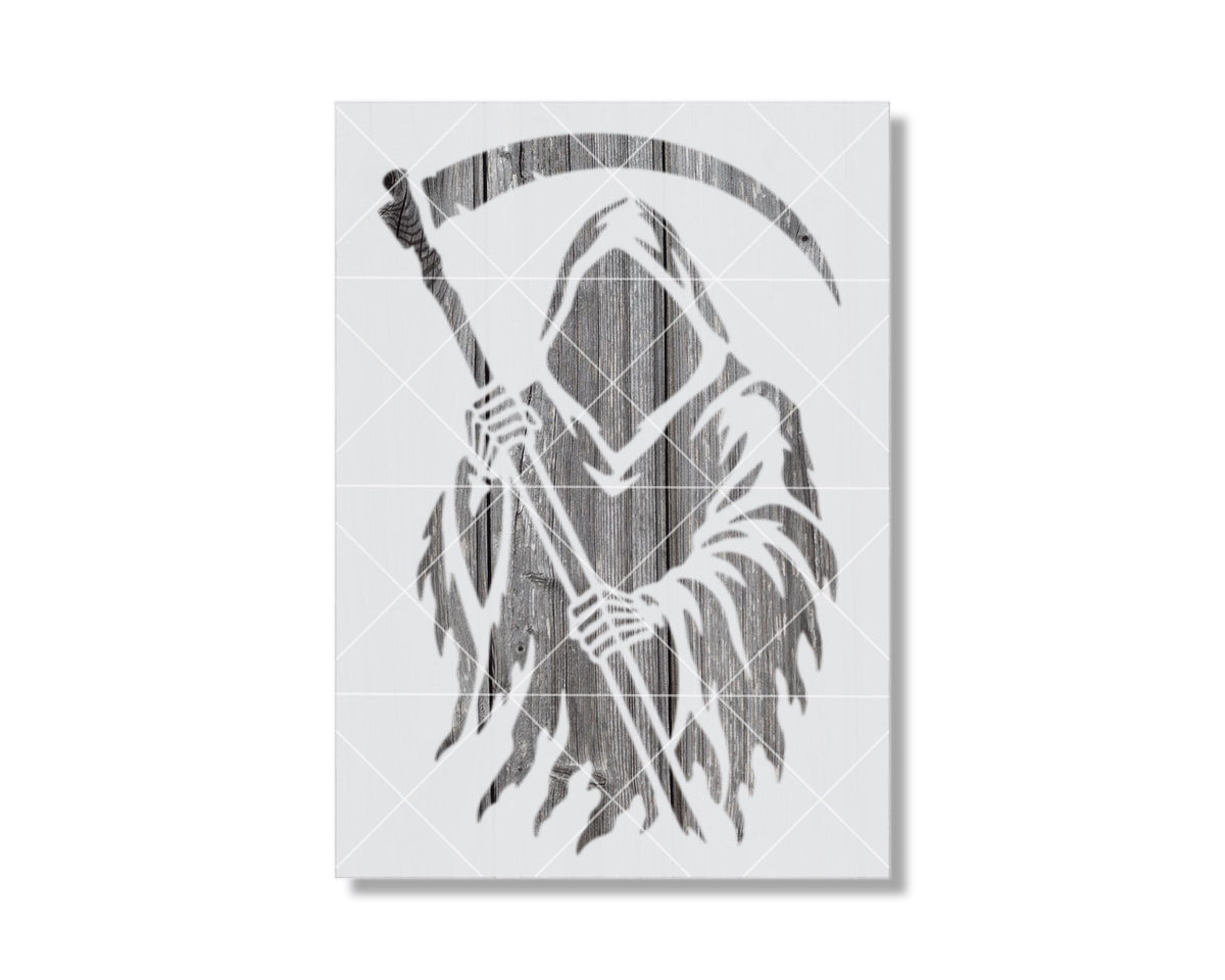 A silhouette of a figure holding a scythe, representing the Grim Reaper, a symbol associated with death and the Reaper.