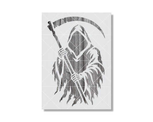 A silhouette of a figure holding a scythe, representing the Grim Reaper, a symbol associated with death and the Reaper.