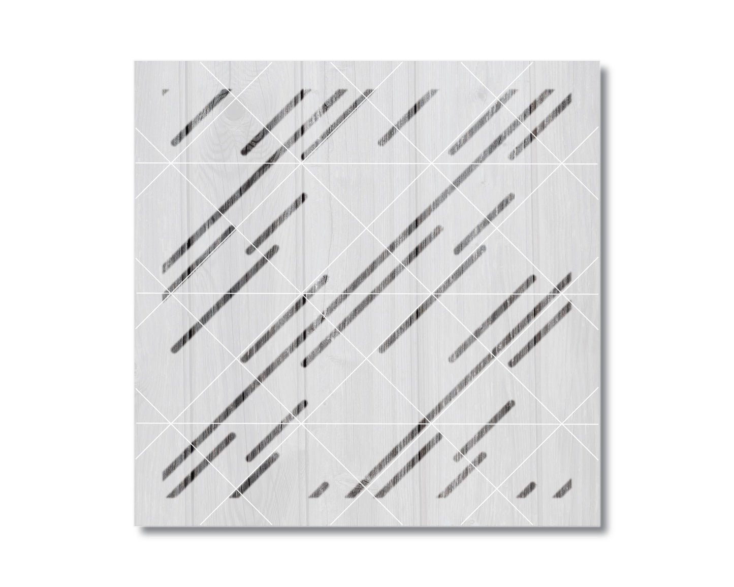 The image is a square with a repeating pattern of diagonal lines, creating a sense of movement and rhythm across the white background.