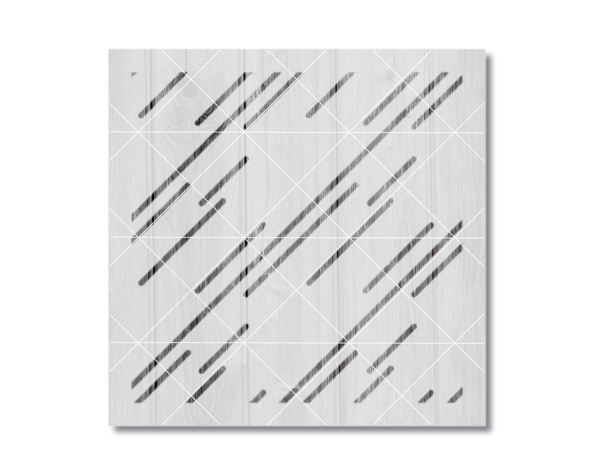 The image is a square with a repeating pattern of diagonal lines, creating a sense of movement and rhythm across the white background.