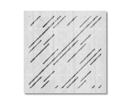 The image is a square with a repeating pattern of diagonal lines, creating a sense of movement and rhythm across the white background.