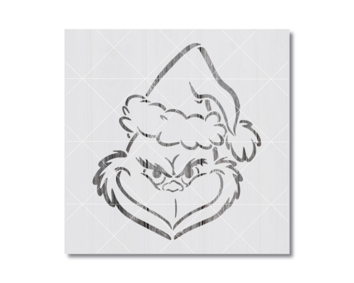 A simple black and white line drawing of a grumpy-looking character wearing a Santa hat.