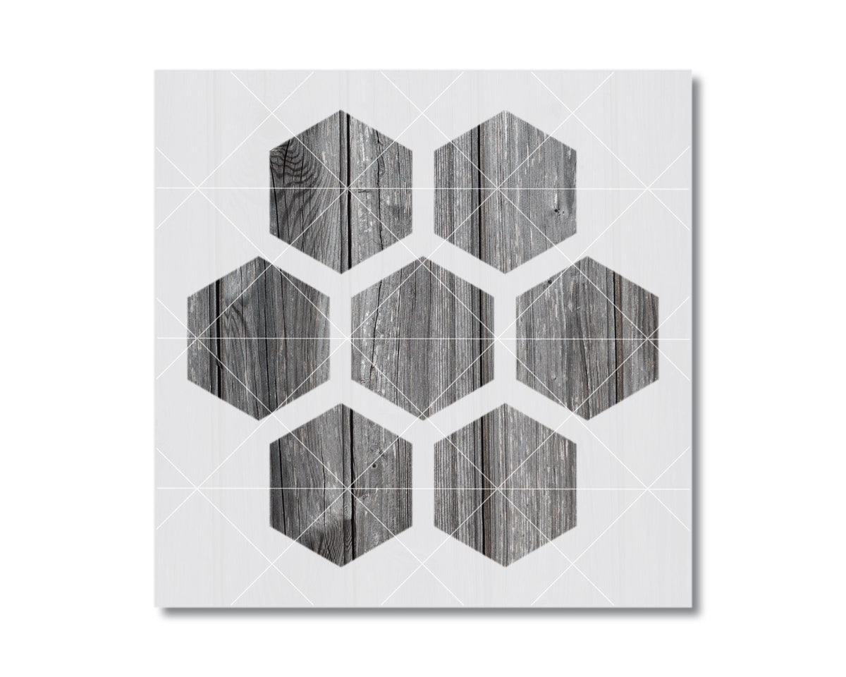 The image is a square with a repeating pattern of hexagonal shapes, each with a wooden texture.