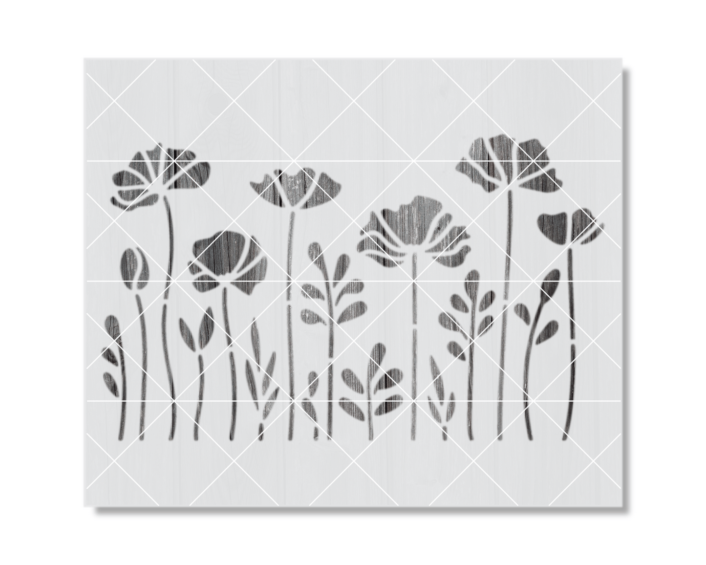 a black and white illustration of stylized flowers and leaves.