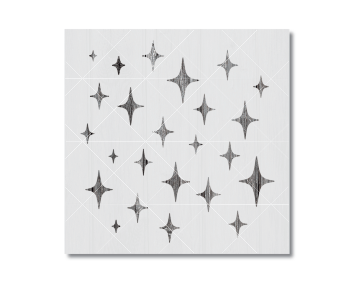 a pattern of black and white stars arranged in a grid-like design on a white background.