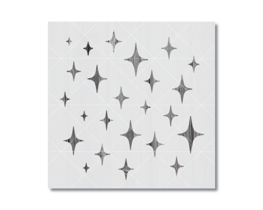 a pattern of black and white stars arranged in a grid-like design on a white background.