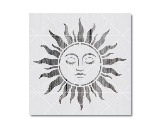 A black and white illustration of a sun with a face, featuring a sun-like design with rays emanating from the center.