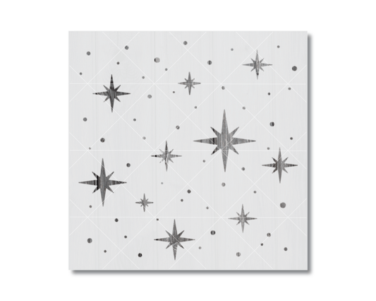 a pattern of black star-shaped designs scattered across a white background, creating a visually striking and abstract composition.
