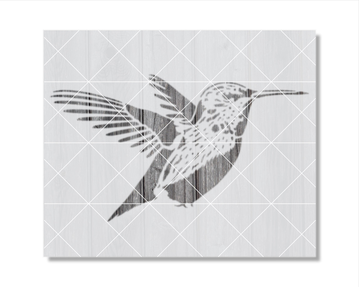 A black and white illustration of a bird, likely a hummingbird, with its wings spread out.