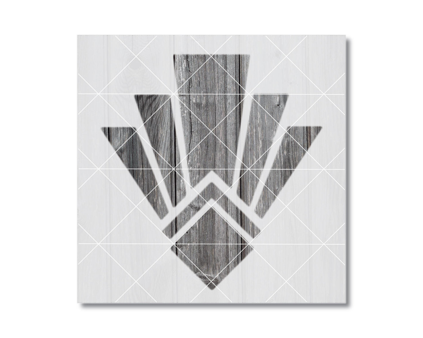 a geometric design composed of various shapes and lines, including triangles, rectangles, and diamonds, arranged in a visually striking manner.
