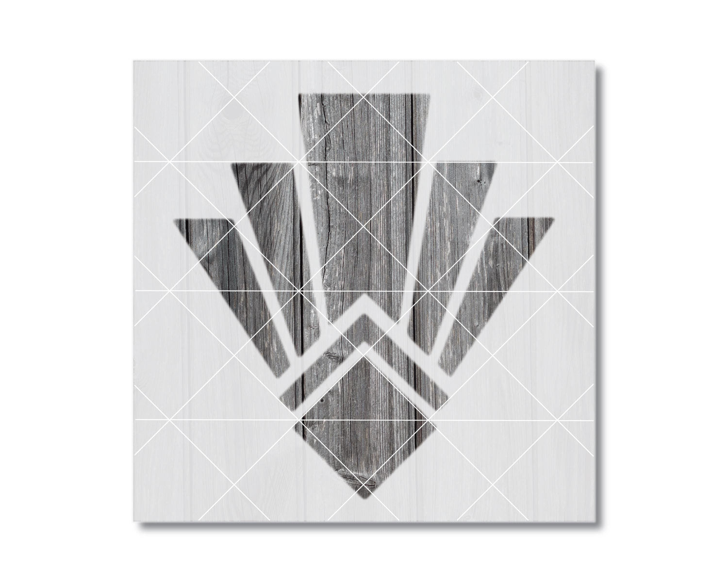 a geometric design composed of various shapes and lines, including triangles, rectangles, and diamonds, arranged in a visually striking manner.