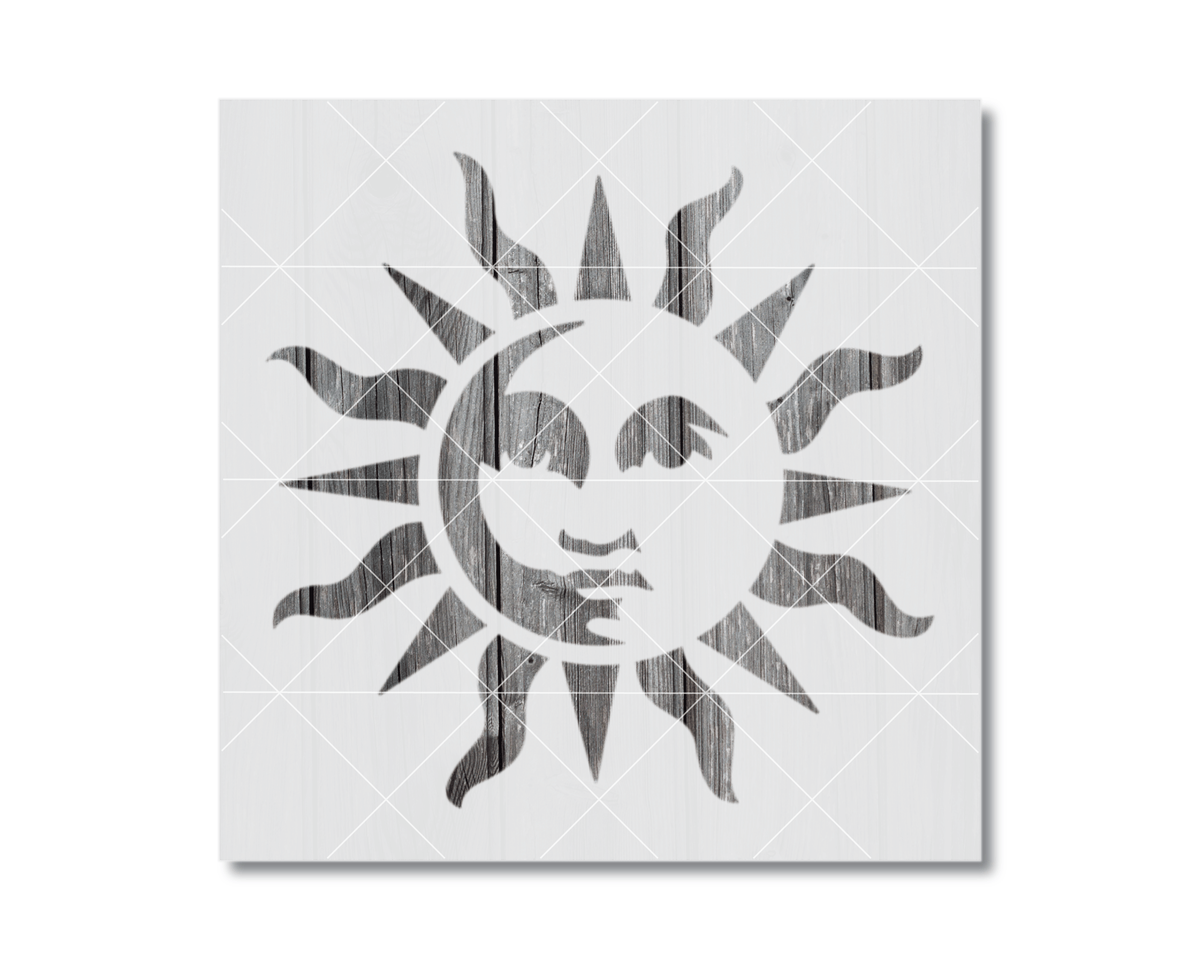 A black and white image depicting a stylized sun or face with a sun-like design.