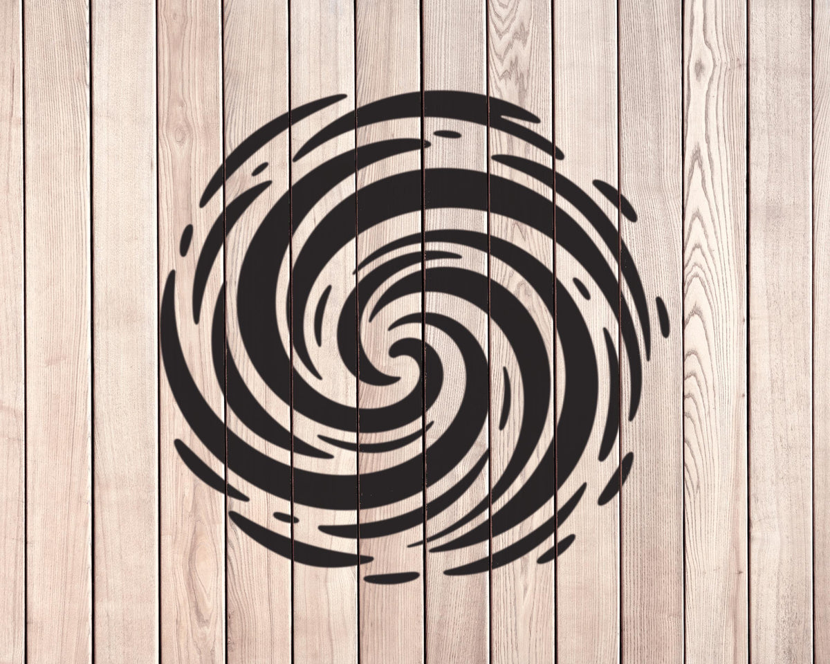 a spiral design with a wooden background.