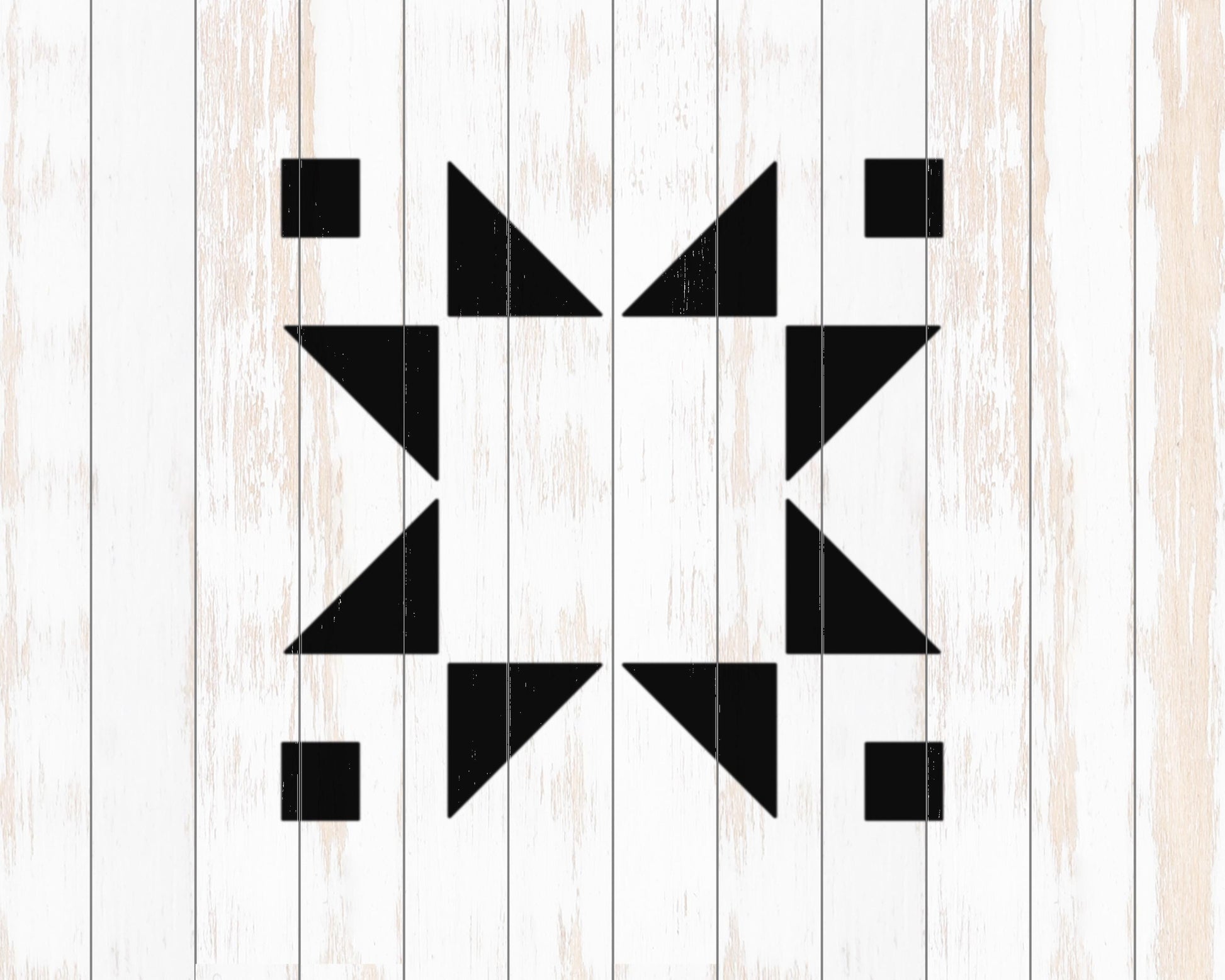 a black and white geometric design composed of various shapes, including triangles and rectangles, arranged in a visually striking pattern.