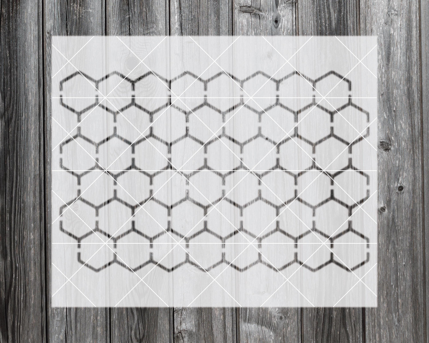 a wooden background with a repeating pattern of hexagonal shapes, creating a visually striking and geometric design.