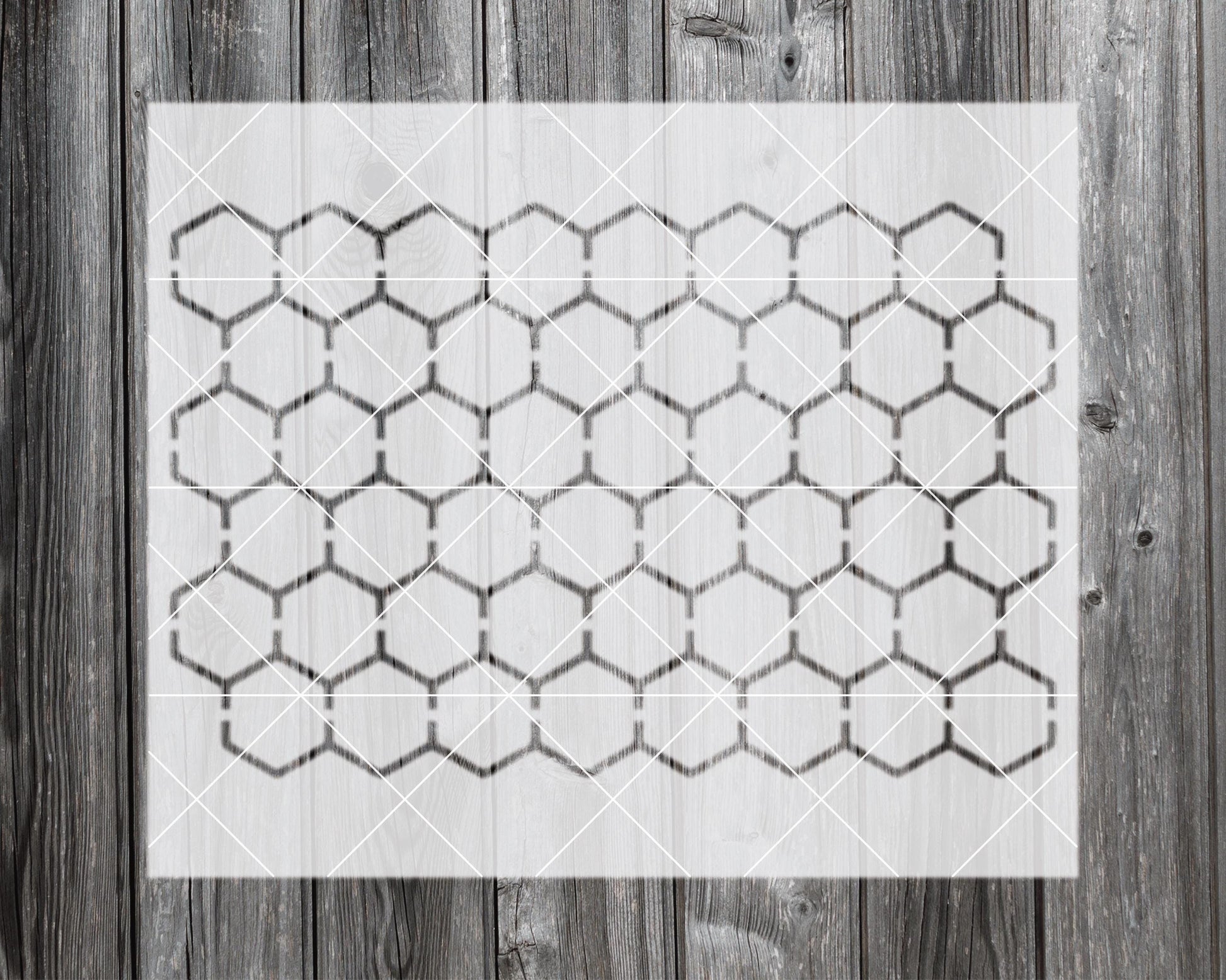 a wooden background with a repeating pattern of hexagonal shapes, creating a visually striking and geometric design.