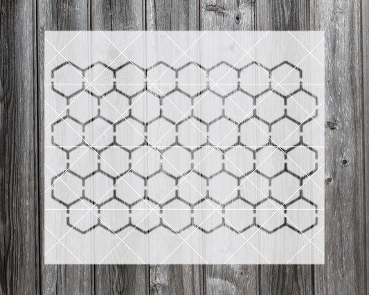 a wooden background with a repeating pattern of hexagonal shapes, creating a visually striking and geometric design.