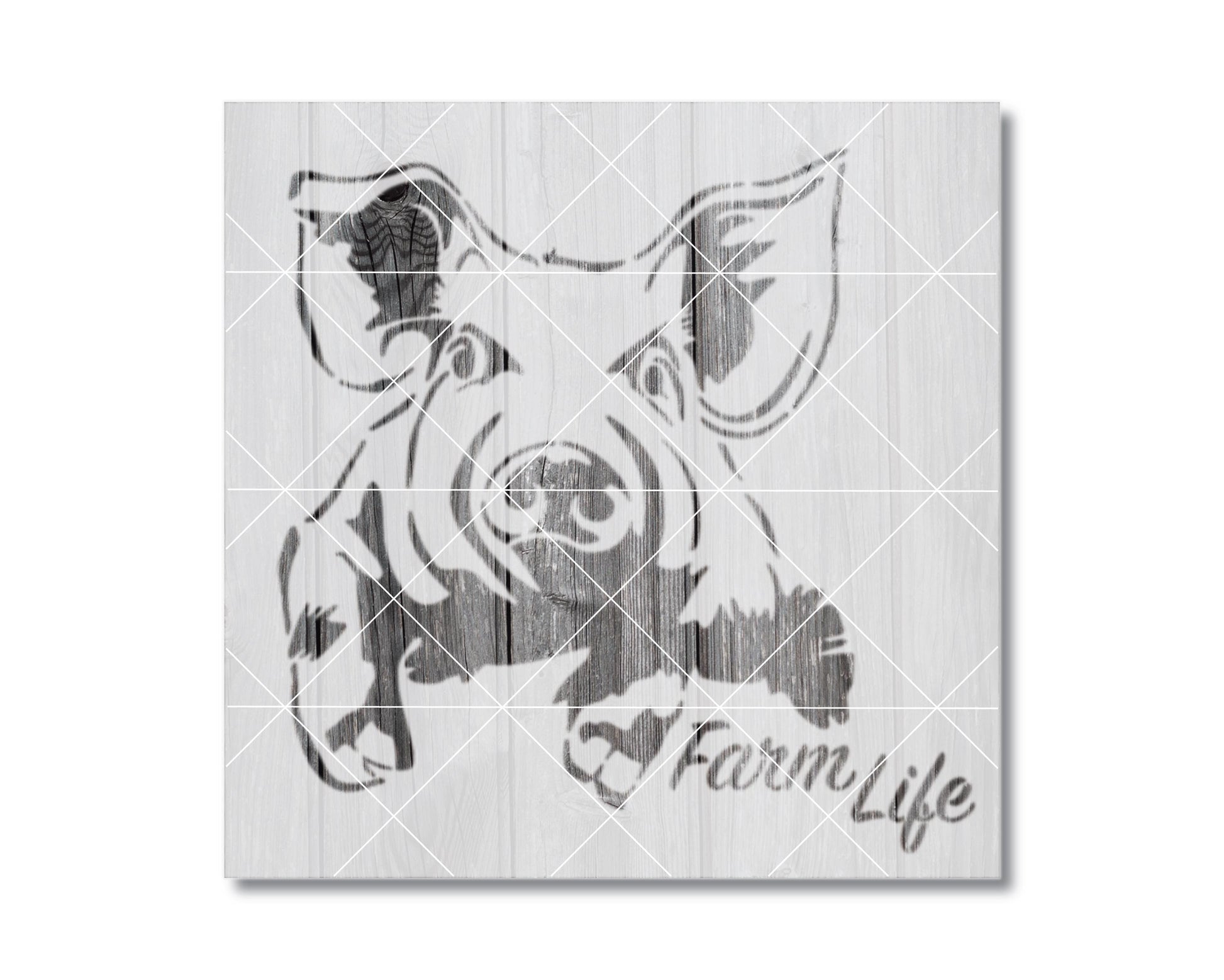 A black and white illustration of a pig with the text "Farm Life" below it.