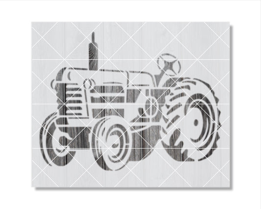 A black and white illustration of a tractor.