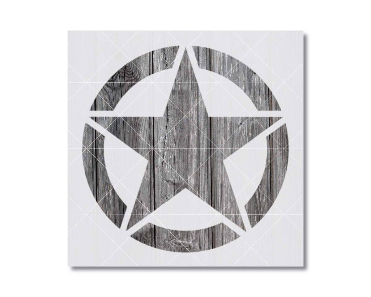 A black and white image of a star-shaped symbol with a wooden texture overlay.