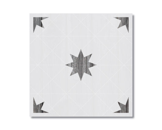 a square tile with a star-shaped design in the center.