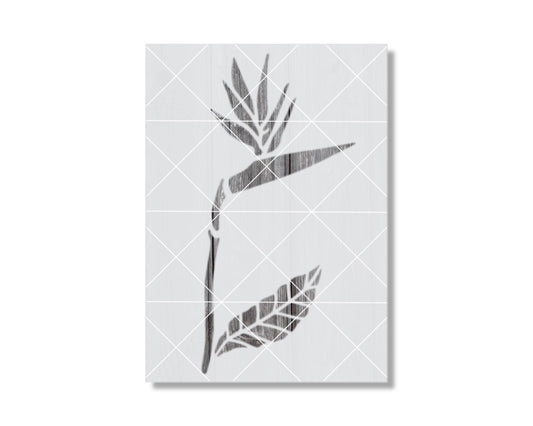 A black and white image depicting a stylized flower or plant with a geometric pattern.