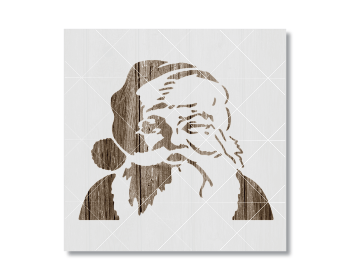 A silhouette of a man's face, likely Santa Claus, is depicted in the image.