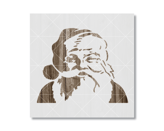 A silhouette of a man's face, likely Santa Claus, is depicted in the image.