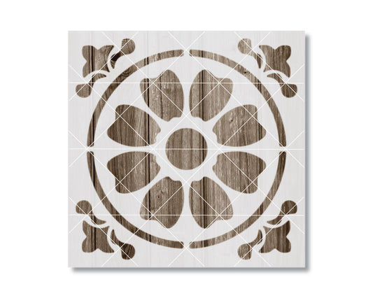 a square tile with a floral pattern on it.