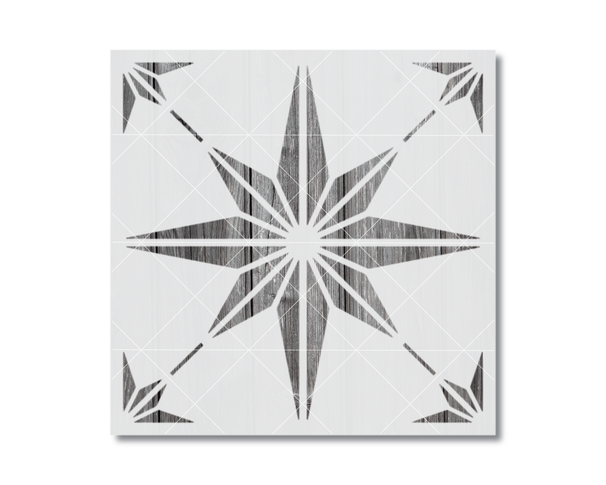 a square tile with a star-like design in black and white.